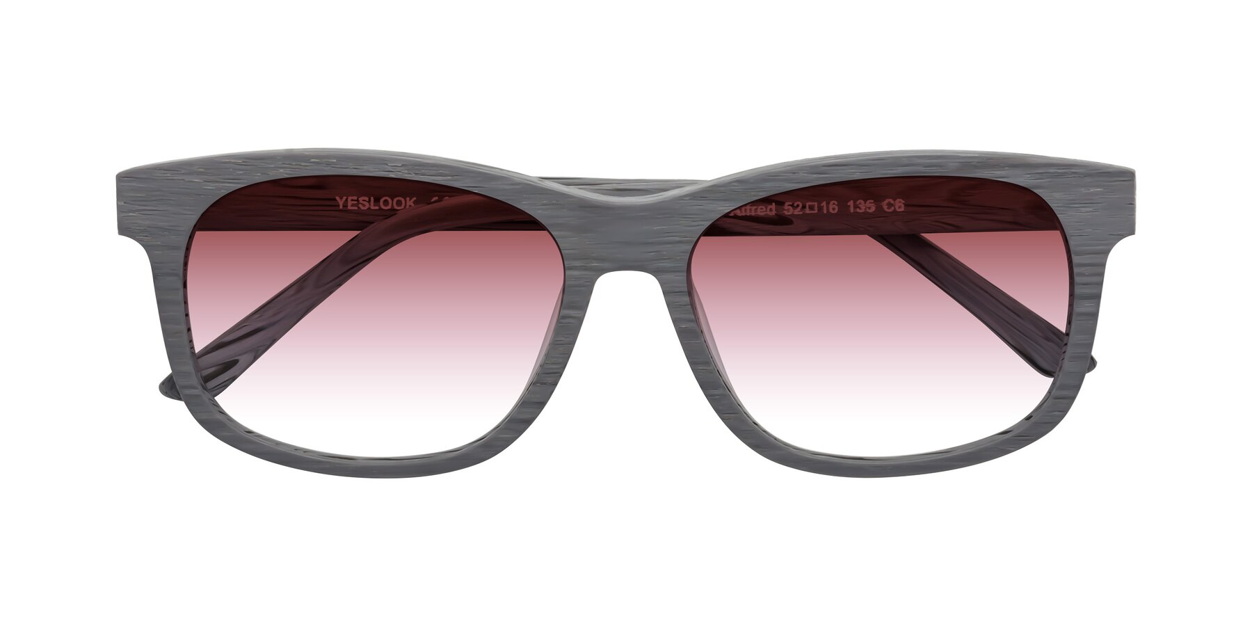 Folded Front of Alfred in Cement Woodgrain with Garnet Gradient Lenses