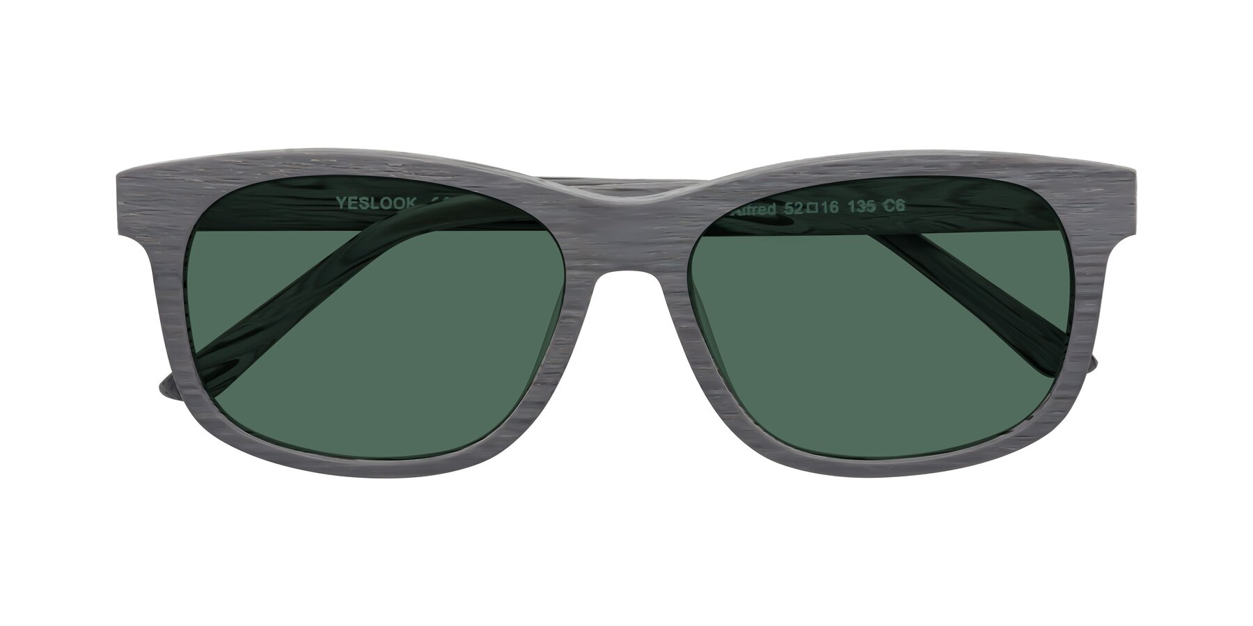 Folded Front of Alfred in Cement Woodgrain with Green Polarized Lenses
