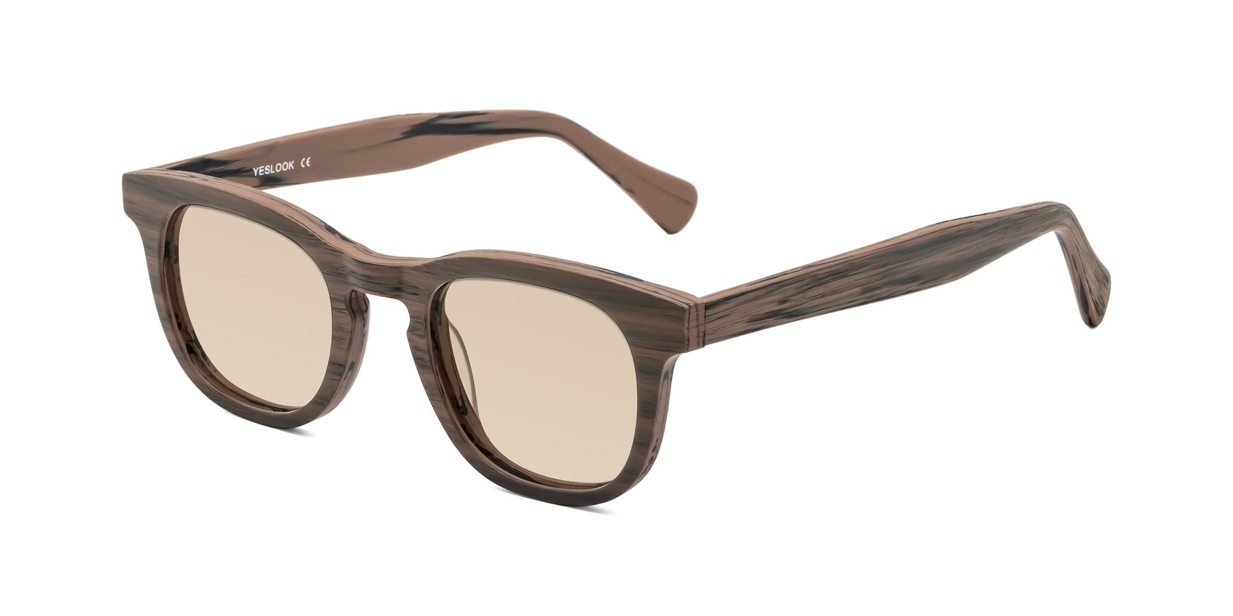 Angle of Tonia in Burnt Tan Woodgrain with Light Brown Tinted Lenses