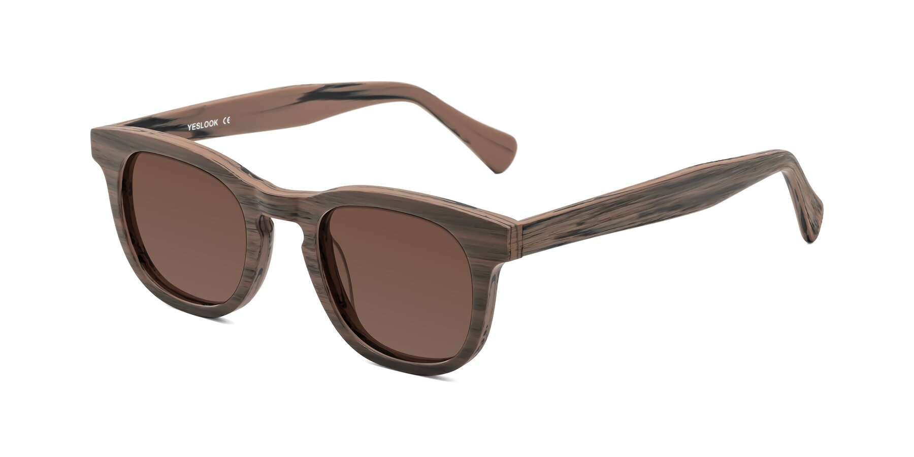 Angle of Tonia in Burnt Tan Woodgrain with Brown Tinted Lenses