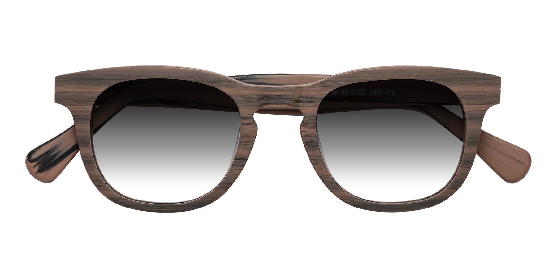 Folded Front of Tonia in Burnt Tan Woodgrain with Gray Gradient Lenses