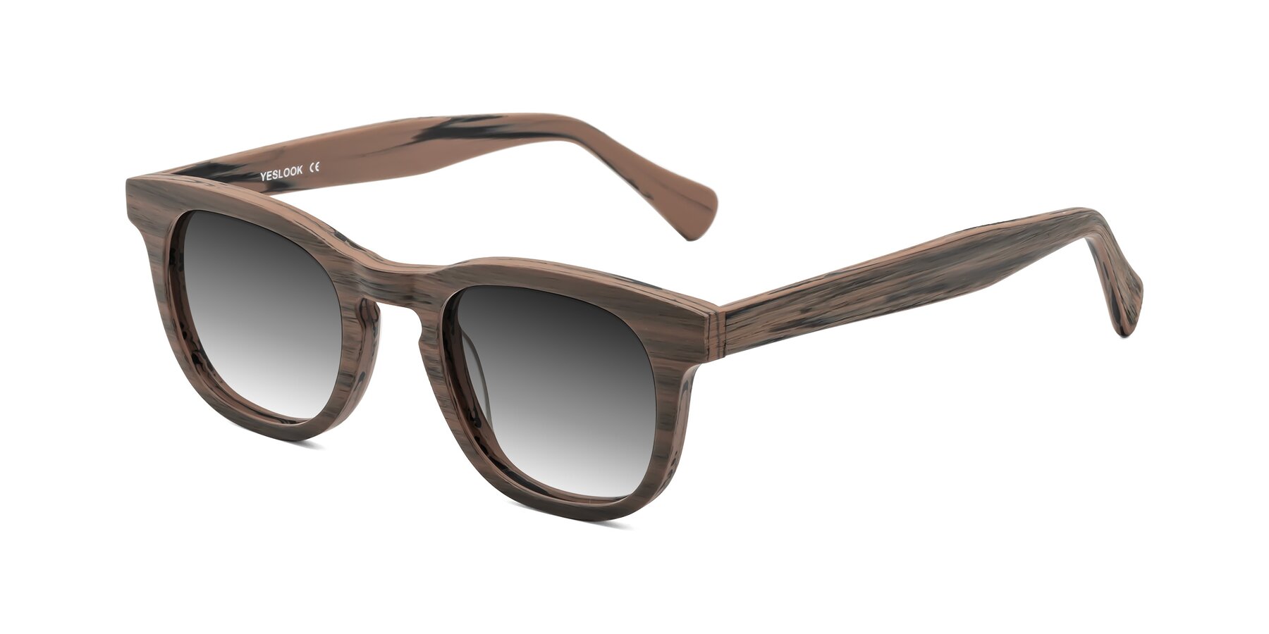 Angle of Tonia in Burnt Tan Woodgrain with Gray Gradient Lenses