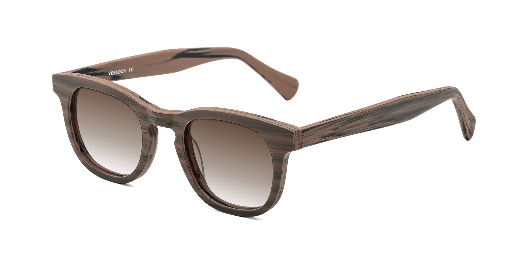 Angle of Tonia in Burnt Tan Woodgrain with Brown Gradient Lenses