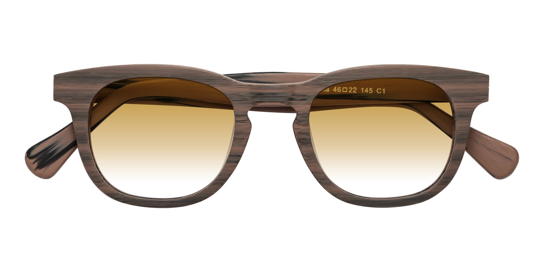 Folded Front of Tonia in Burnt Tan Woodgrain with Champagne Gradient Lenses