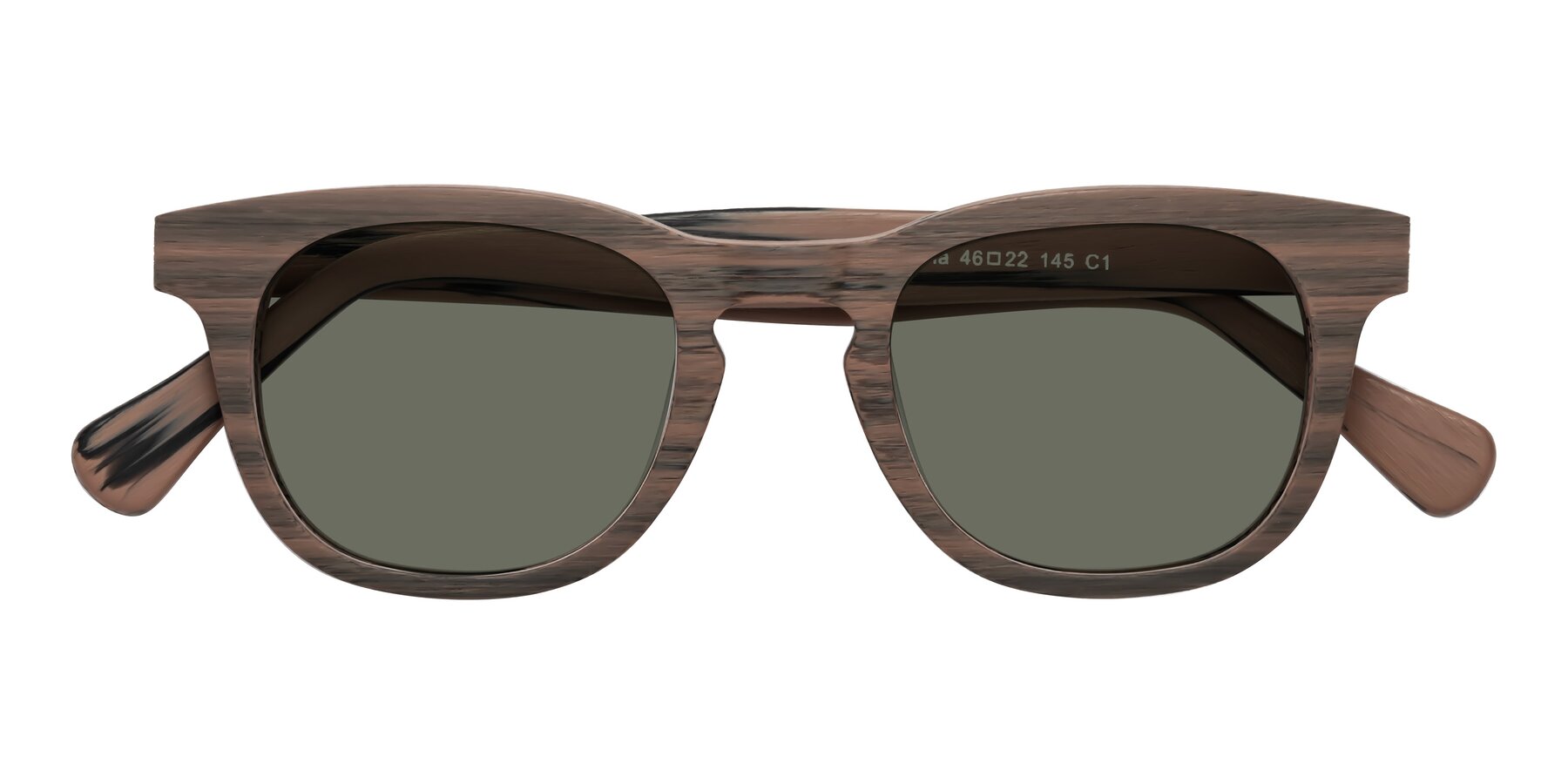 Folded Front of Tonia in Burnt Tan Woodgrain with Gray Polarized Lenses