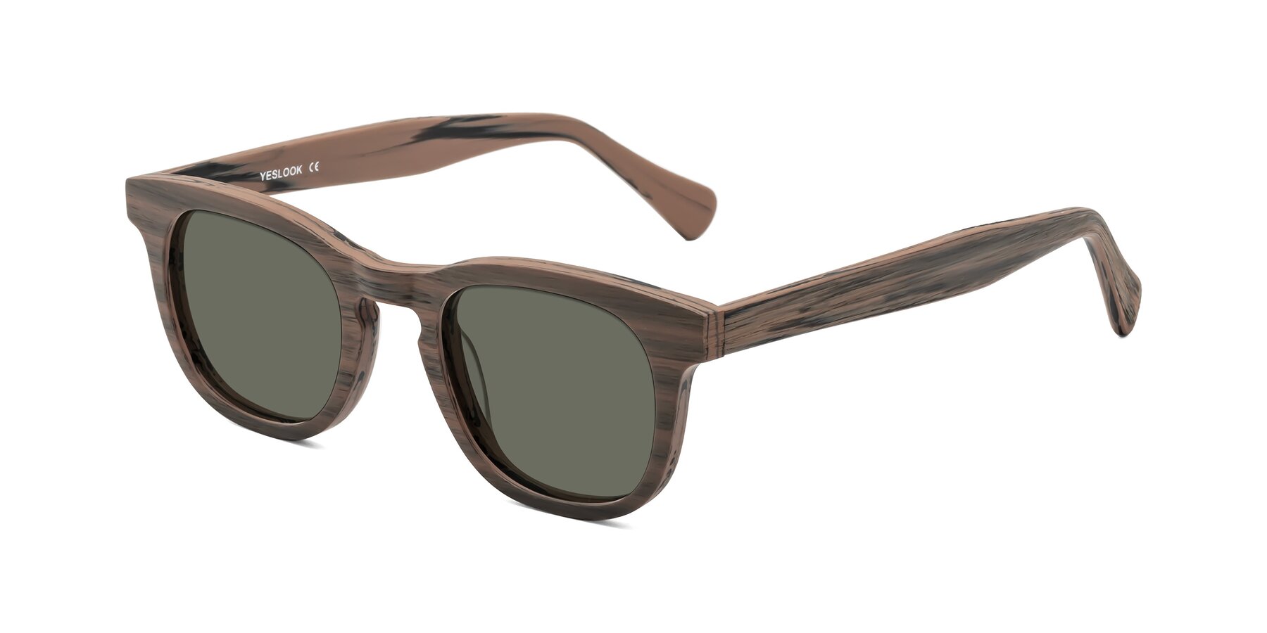 Angle of Tonia in Burnt Tan Woodgrain with Gray Polarized Lenses