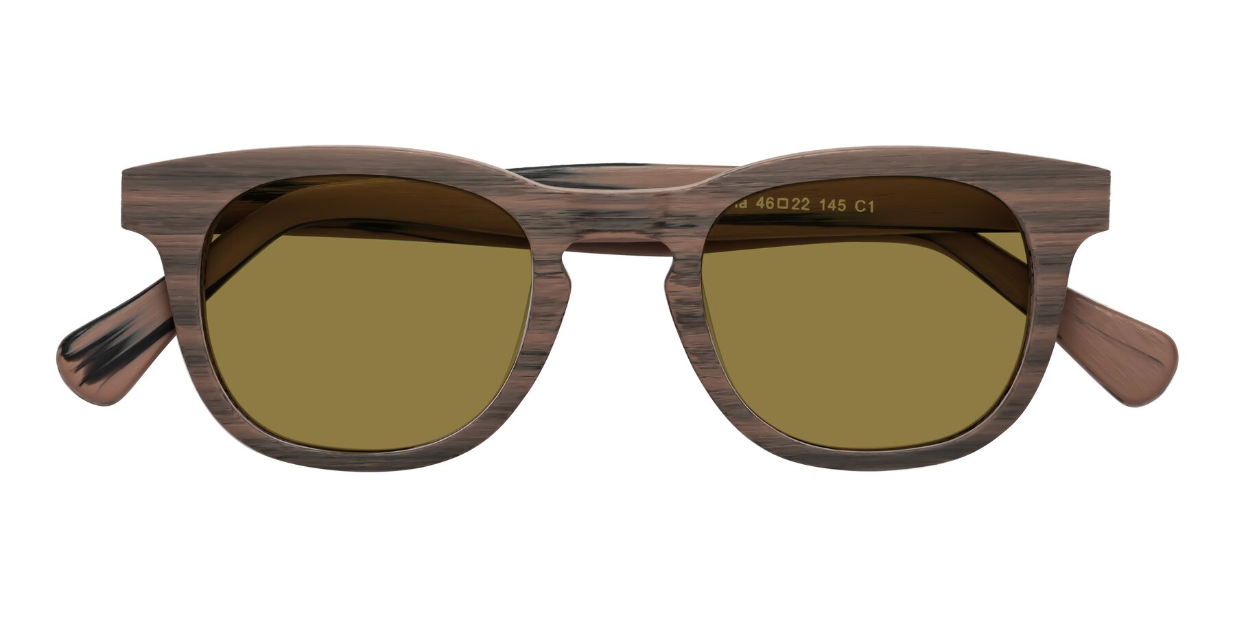 Folded Front of Tonia in Burnt Tan Woodgrain with Brown Polarized Lenses