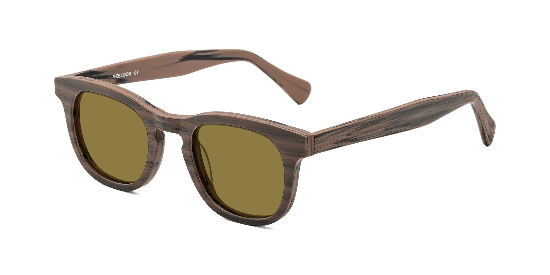 Angle of Tonia in Burnt Tan Woodgrain with Brown Polarized Lenses