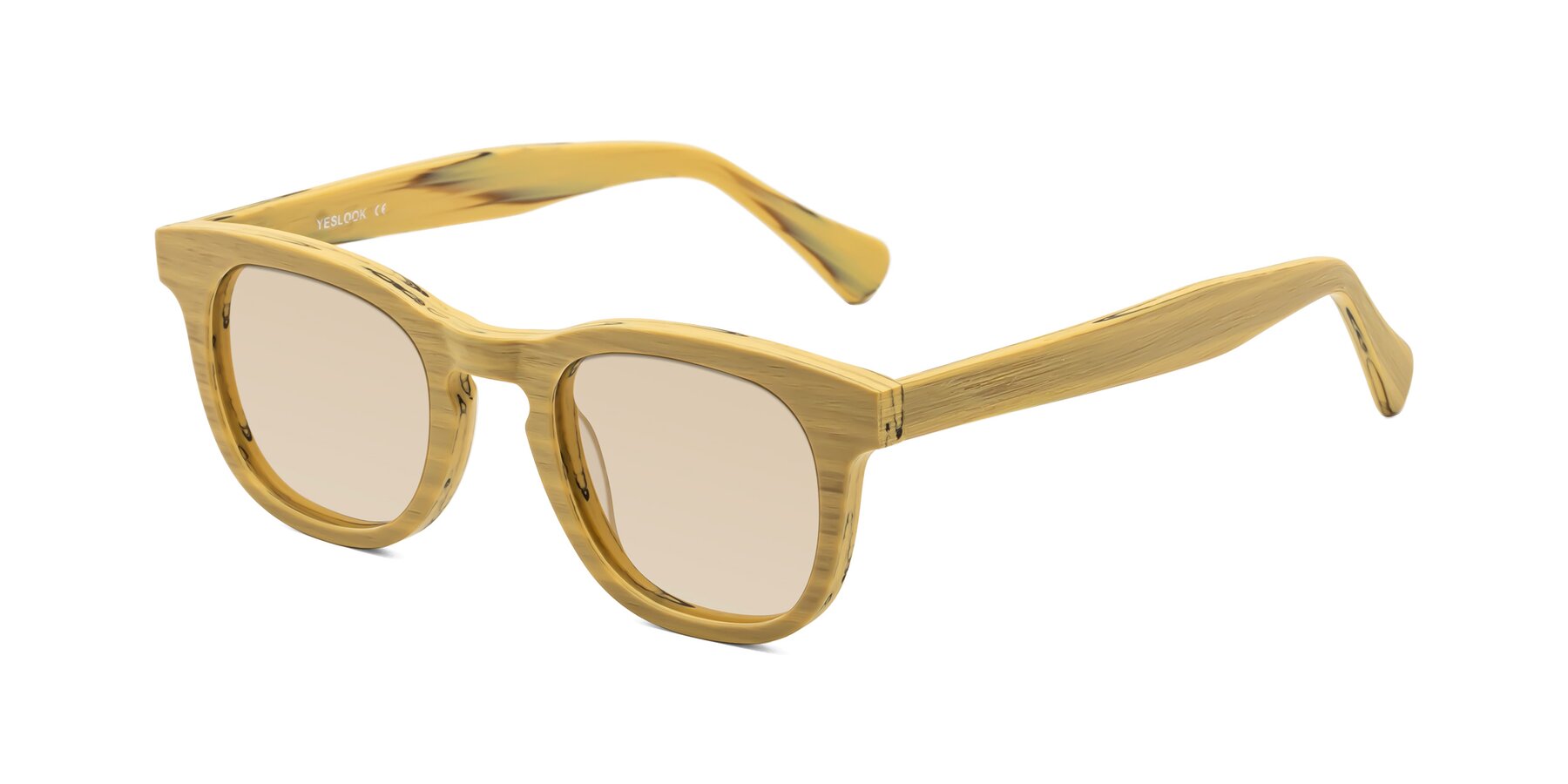 Angle of Tonia in Egg Yolk Woodgrain with Light Brown Tinted Lenses