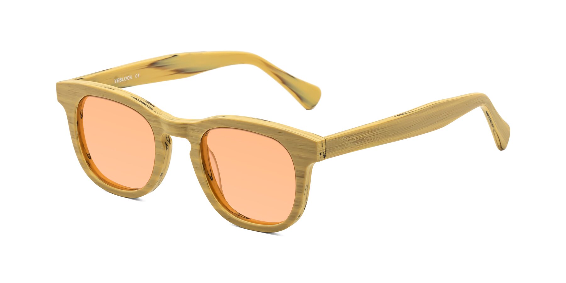 Angle of Tonia in Egg Yolk Woodgrain with Light Orange Tinted Lenses