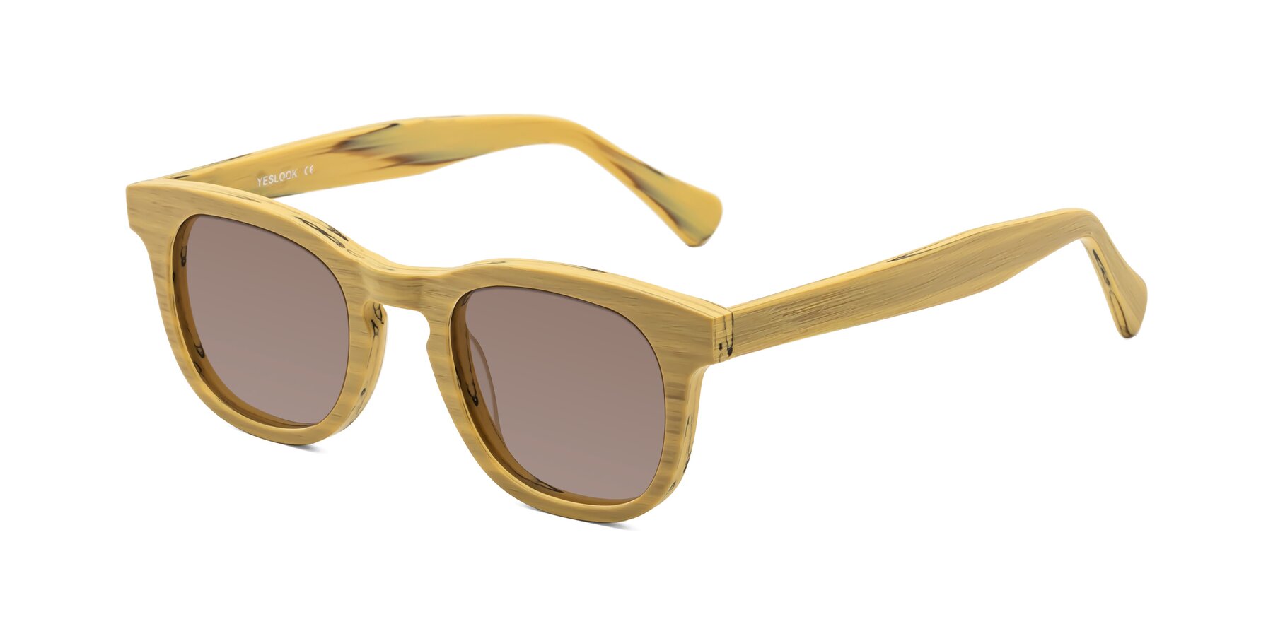 Angle of Tonia in Egg Yolk Woodgrain with Medium Brown Tinted Lenses