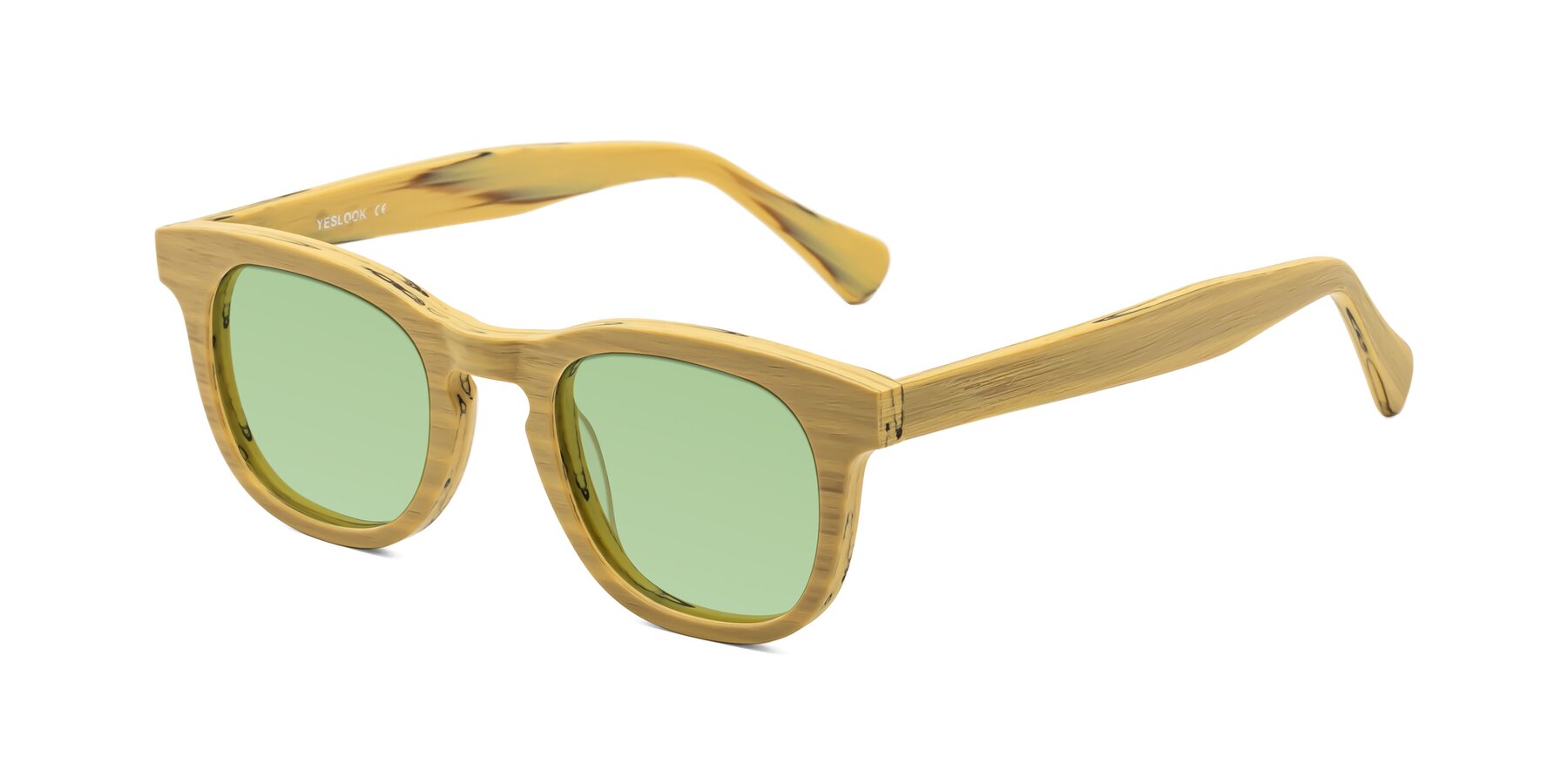 Angle of Tonia in Egg Yolk Woodgrain with Medium Green Tinted Lenses