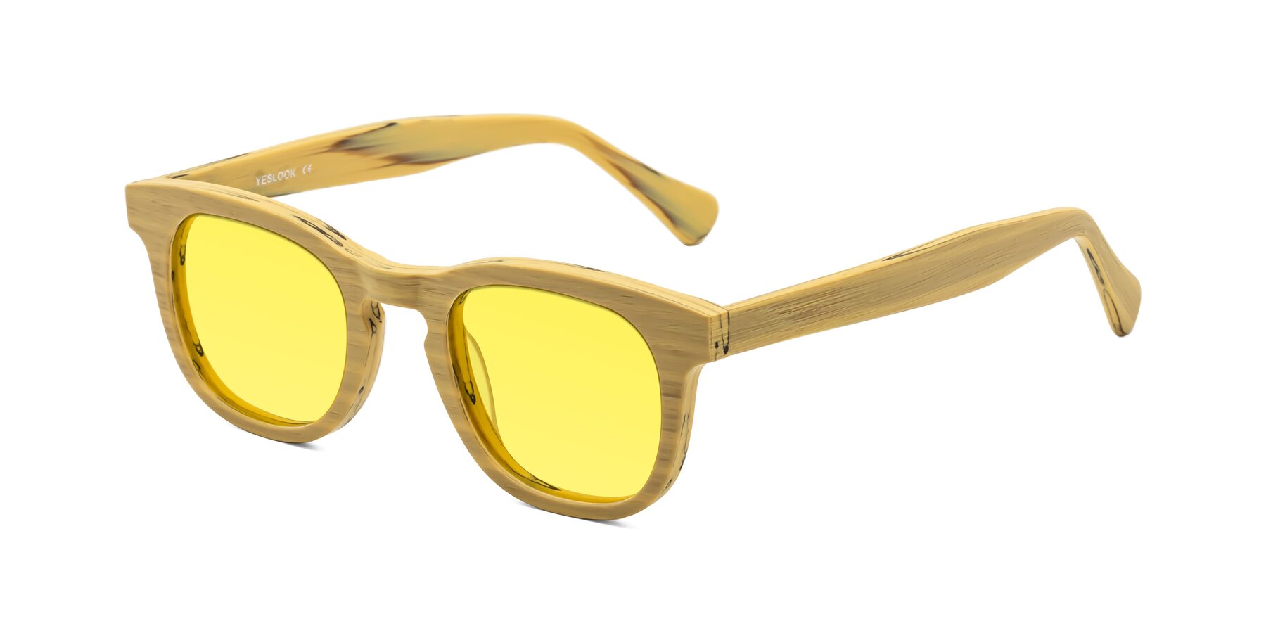 Angle of Tonia in Egg Yolk Woodgrain with Medium Yellow Tinted Lenses