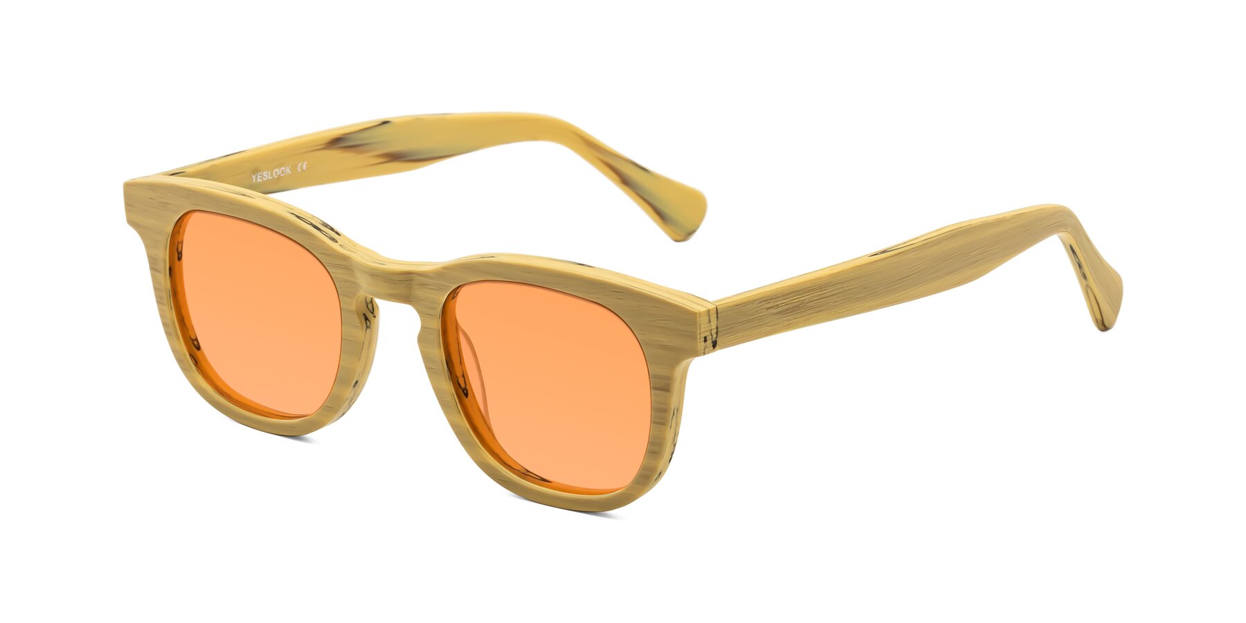 Angle of Tonia in Egg Yolk Woodgrain with Medium Orange Tinted Lenses