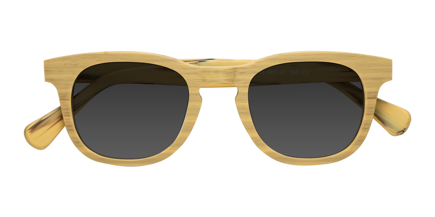 Folded Front of Tonia in Egg Yolk Woodgrain with Gray Tinted Lenses