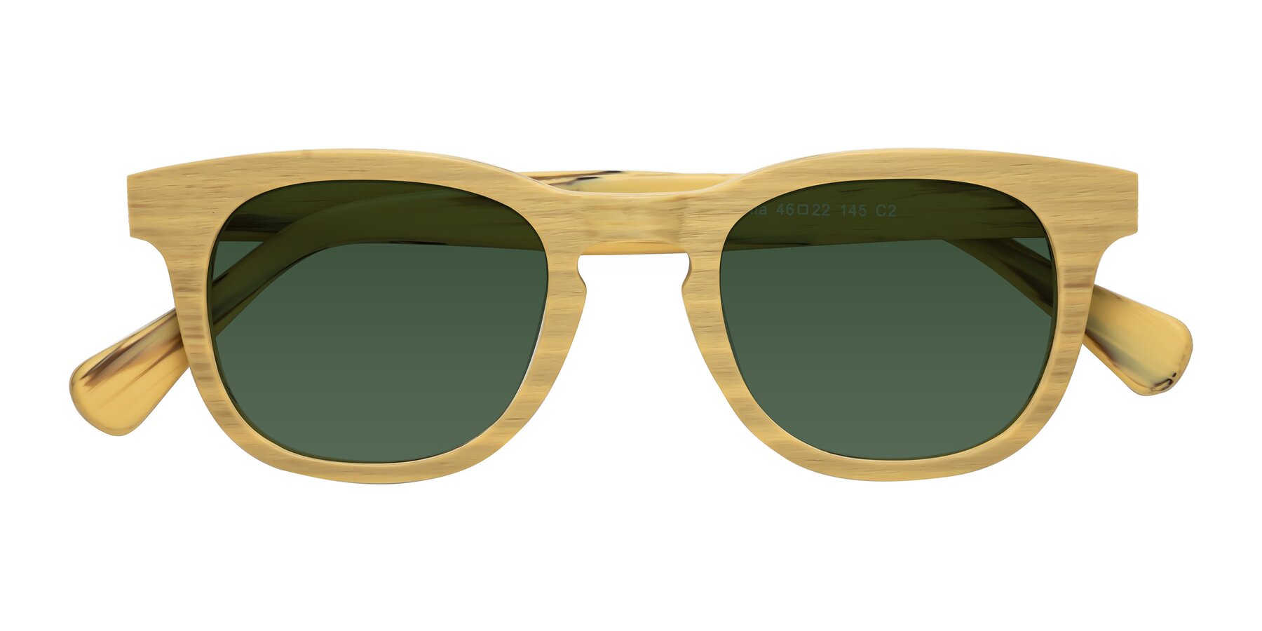 Folded Front of Tonia in Egg Yolk Woodgrain with Green Tinted Lenses