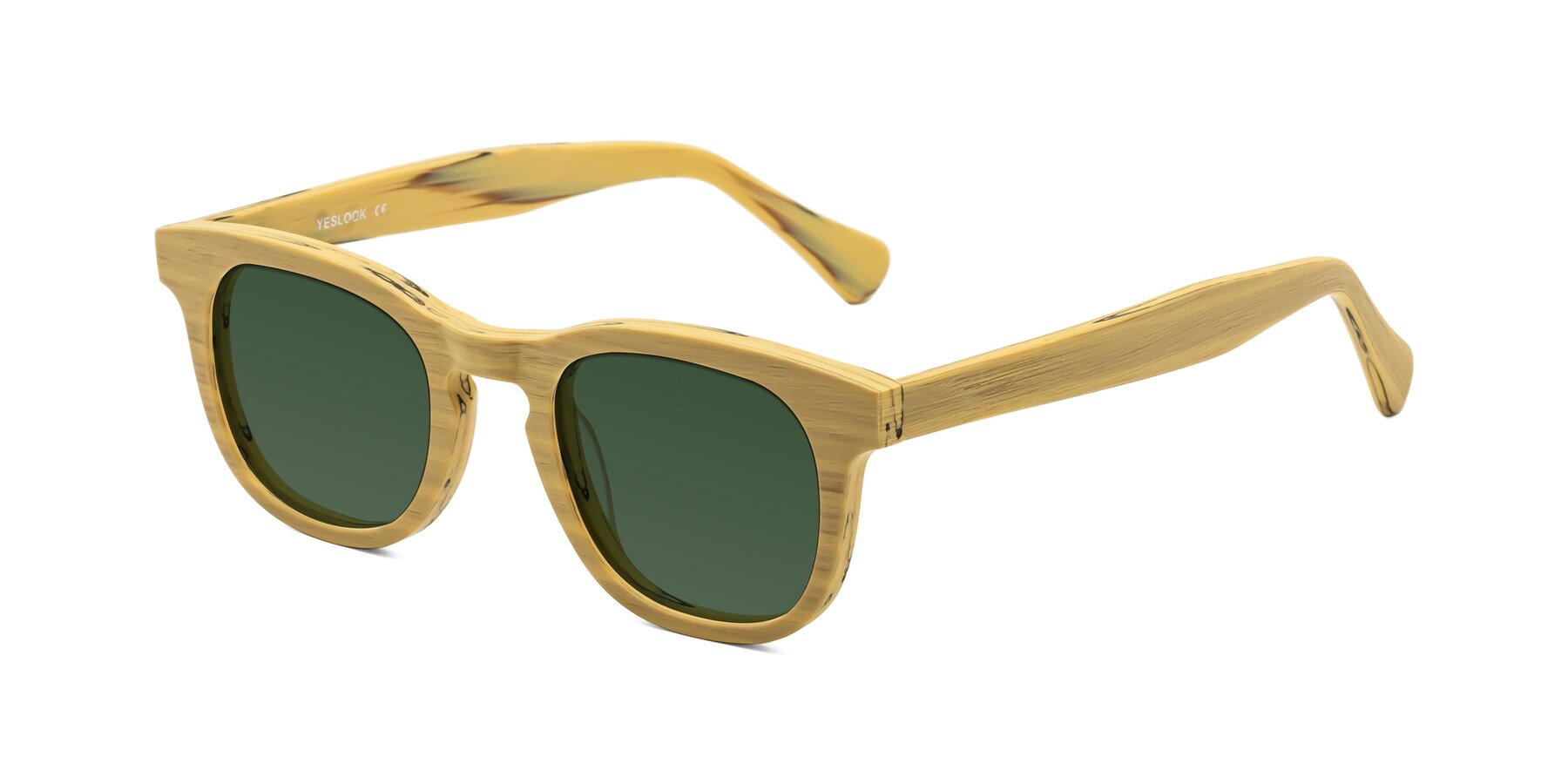 Angle of Tonia in Egg Yolk Woodgrain with Green Tinted Lenses