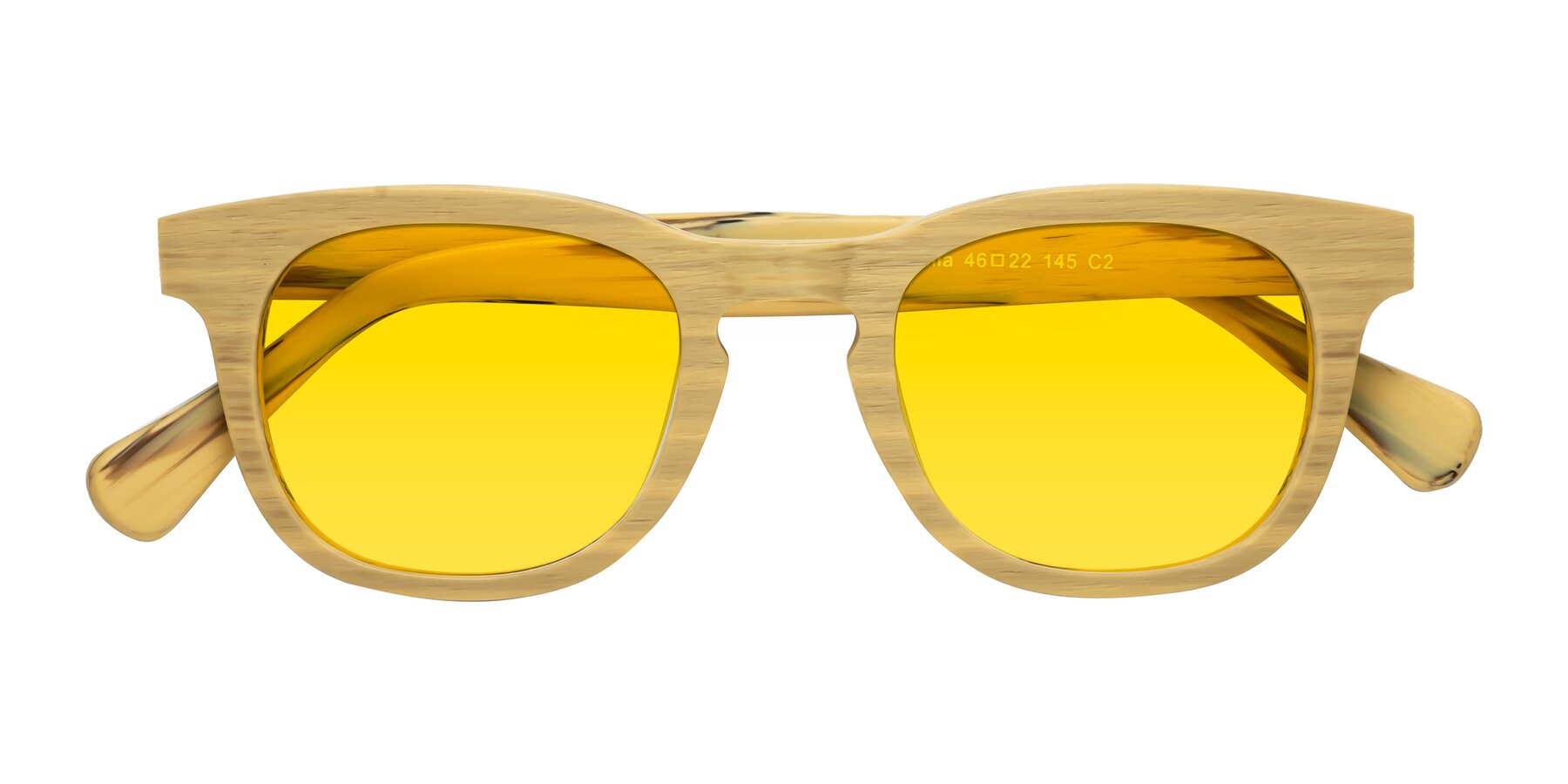 Folded Front of Tonia in Egg Yolk Woodgrain with Yellow Tinted Lenses