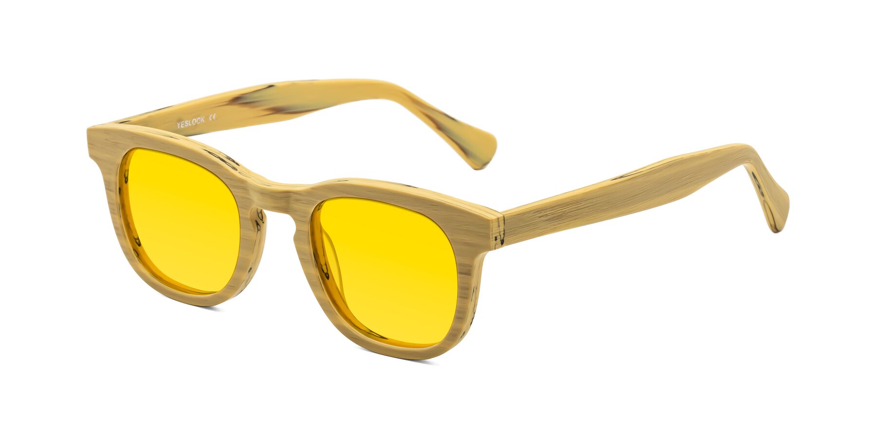 Angle of Tonia in Egg Yolk Woodgrain with Yellow Tinted Lenses