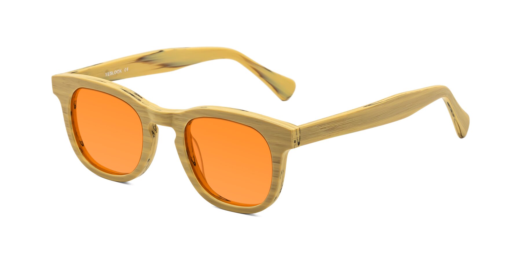 Angle of Tonia in Egg Yolk Woodgrain with Orange Tinted Lenses