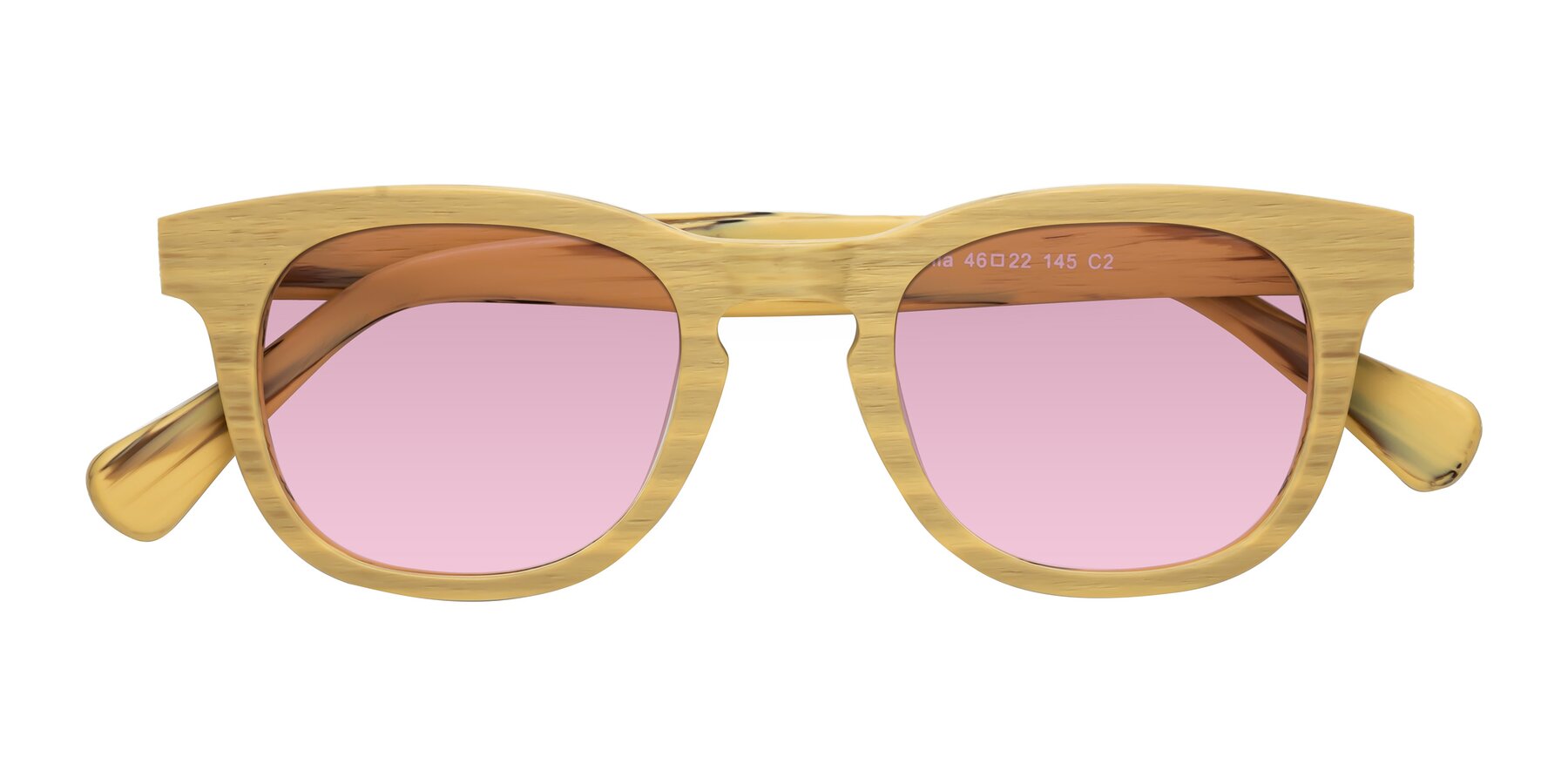 Folded Front of Tonia in Egg Yolk Woodgrain with Light Wine Tinted Lenses