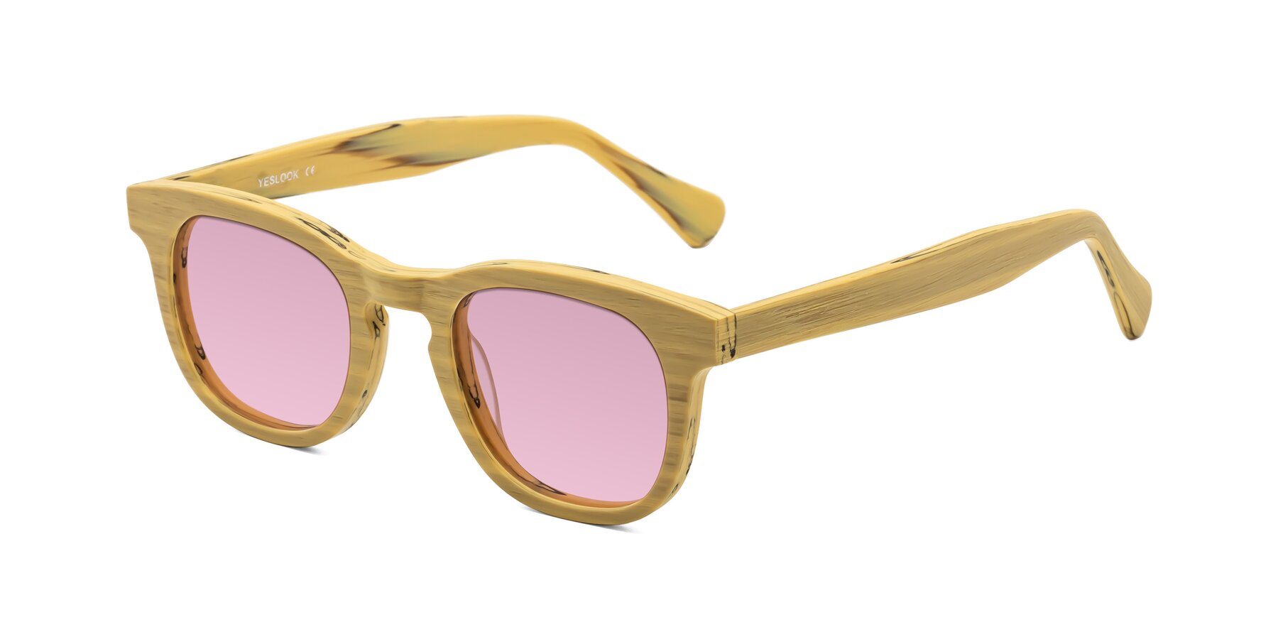 Angle of Tonia in Egg Yolk Woodgrain with Light Wine Tinted Lenses