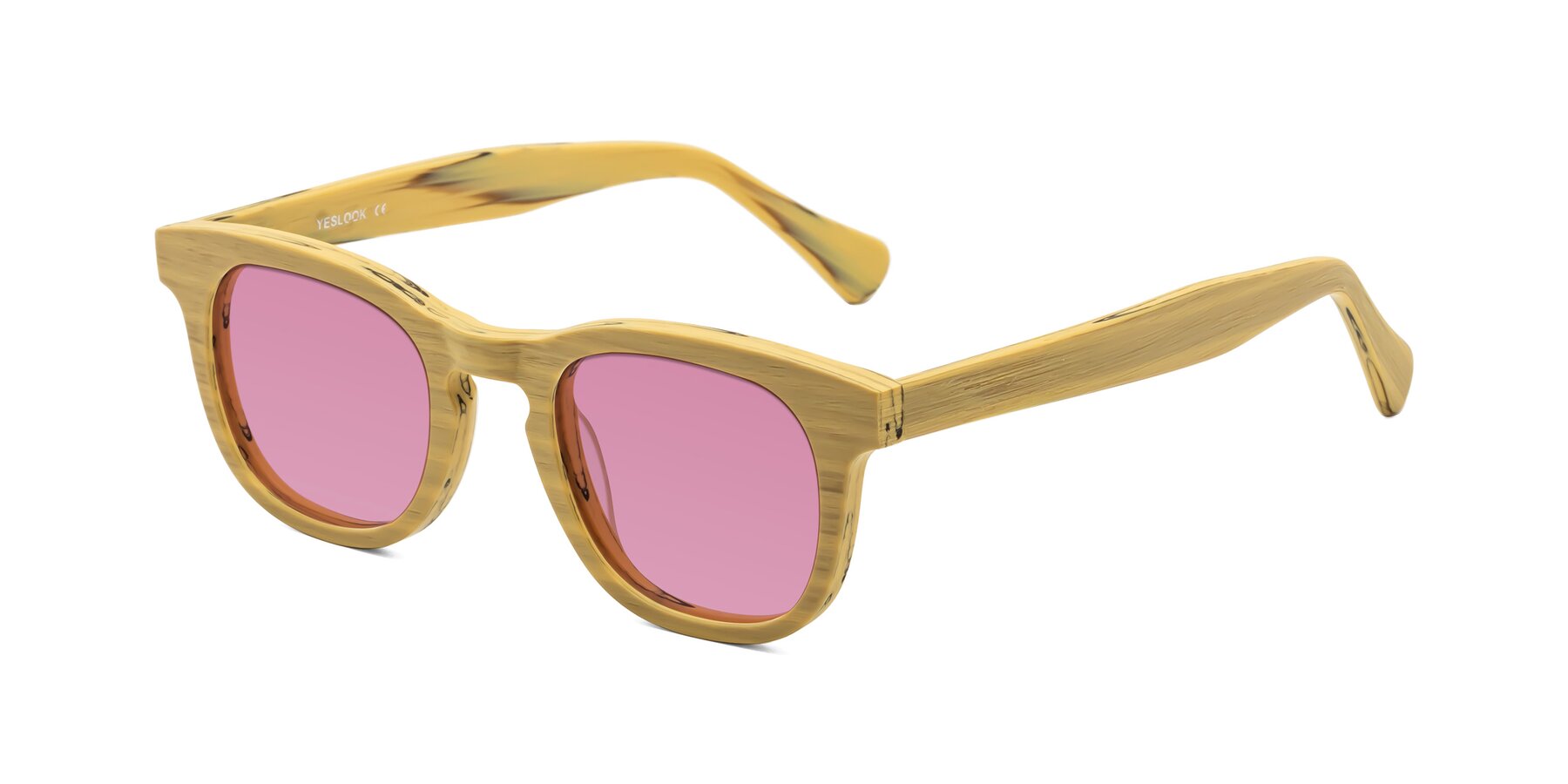 Angle of Tonia in Egg Yolk Woodgrain with Medium Wine Tinted Lenses