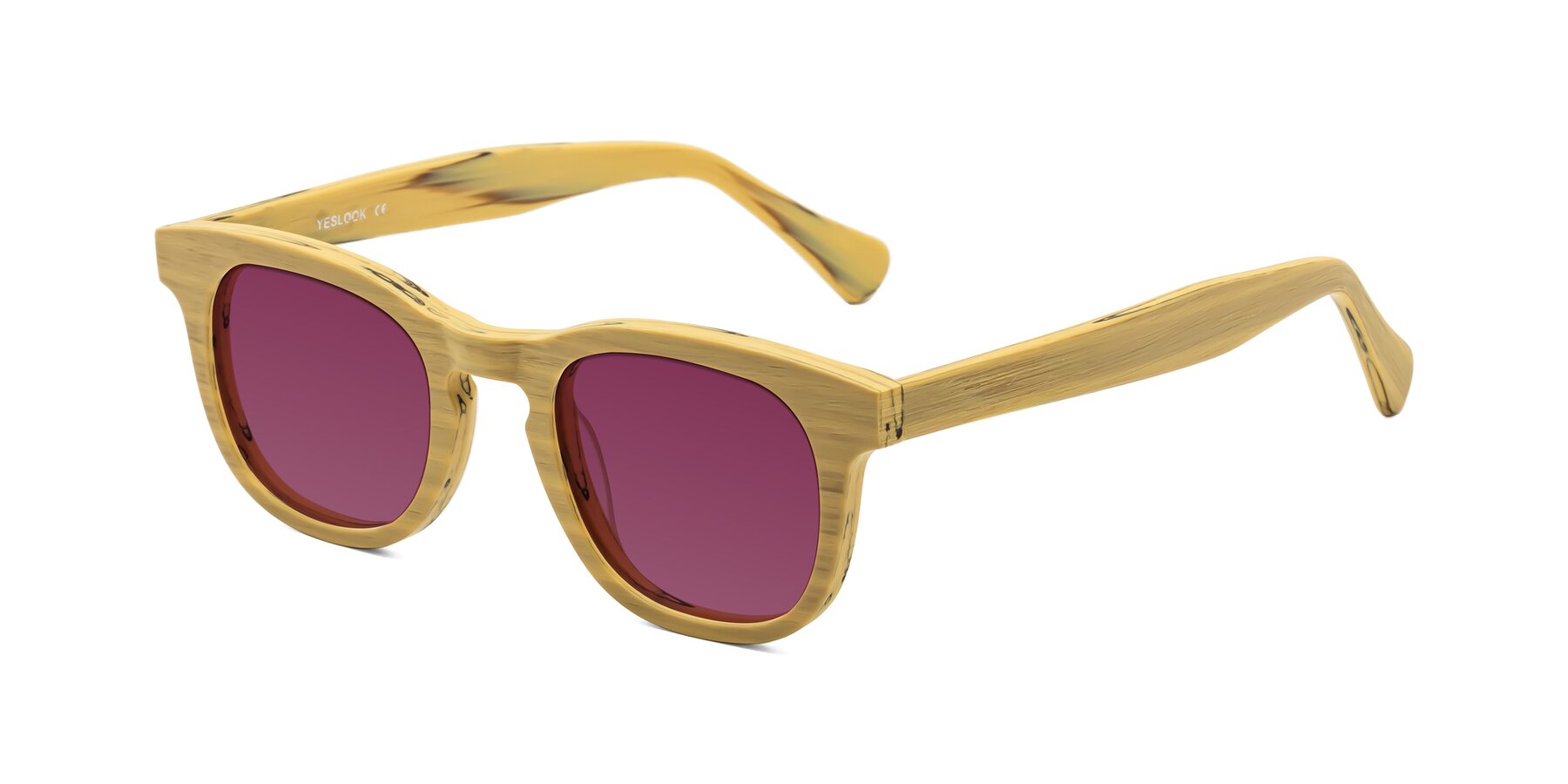 Angle of Tonia in Egg Yolk Woodgrain with Wine Tinted Lenses