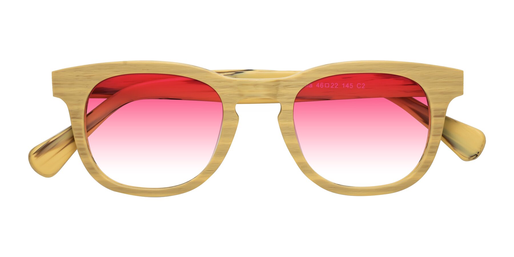 Folded Front of Tonia in Egg Yolk Woodgrain with Pink Gradient Lenses