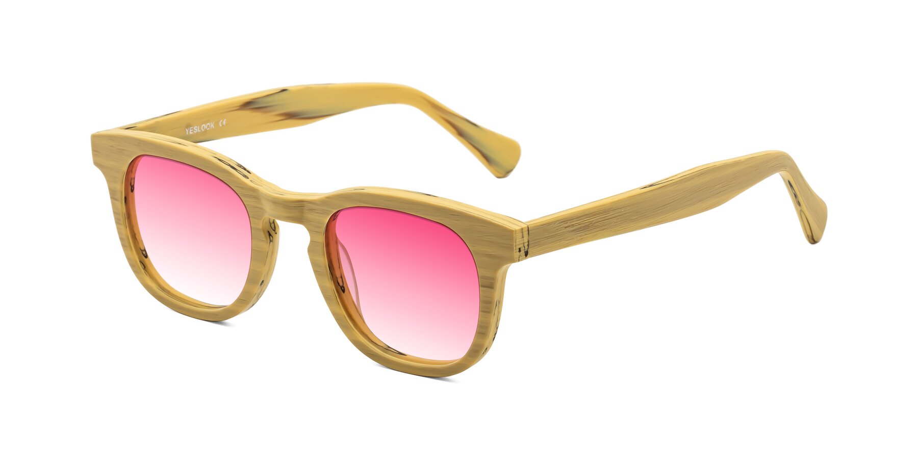 Angle of Tonia in Egg Yolk Woodgrain with Pink Gradient Lenses