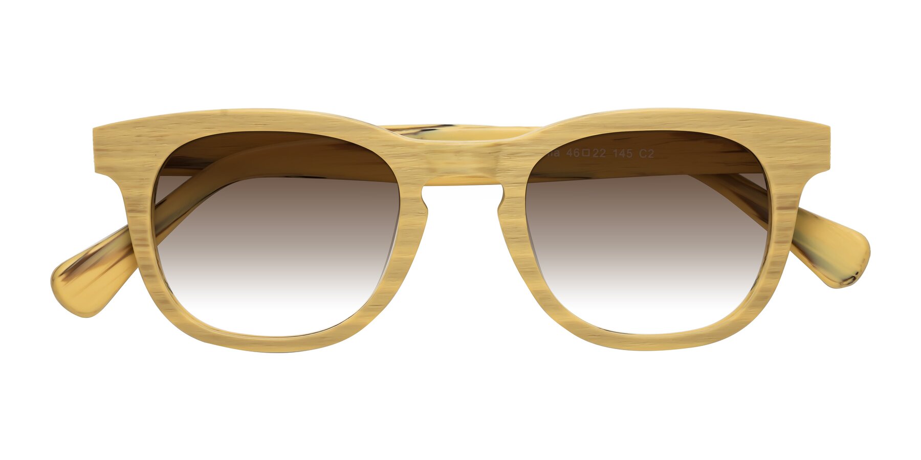 Folded Front of Tonia in Egg Yolk Woodgrain with Brown Gradient Lenses