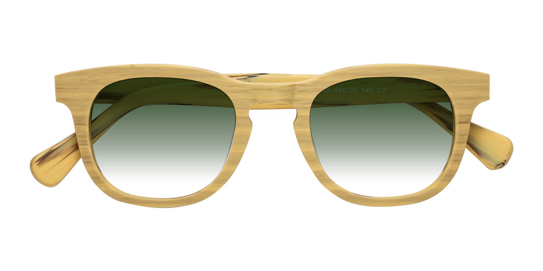 Folded Front of Tonia in Egg Yolk Woodgrain with Green Gradient Lenses