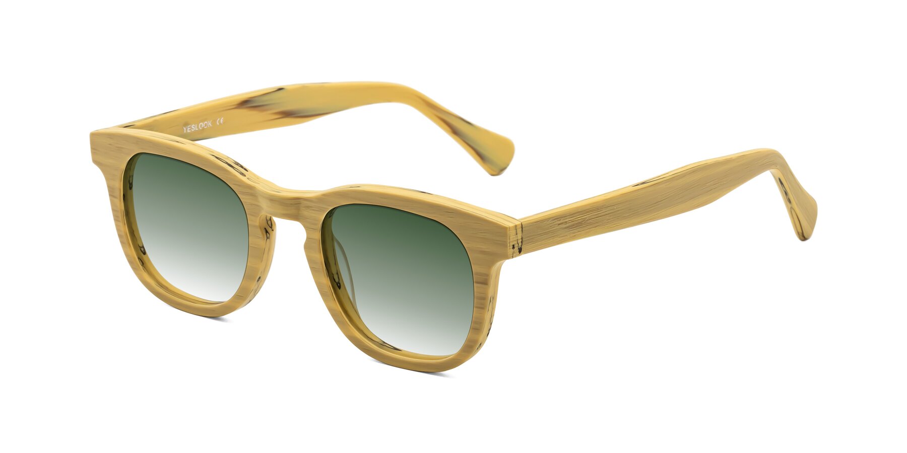 Angle of Tonia in Egg Yolk Woodgrain with Green Gradient Lenses