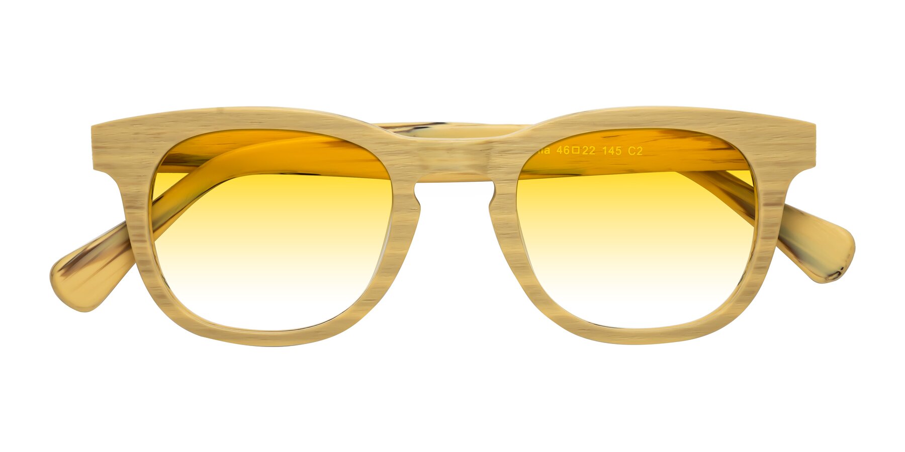 Folded Front of Tonia in Egg Yolk Woodgrain with Yellow Gradient Lenses