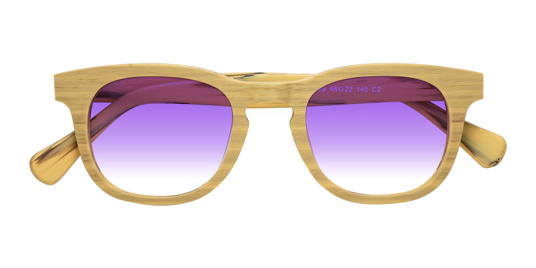 Folded Front of Tonia in Egg Yolk Woodgrain with Purple Gradient Lenses