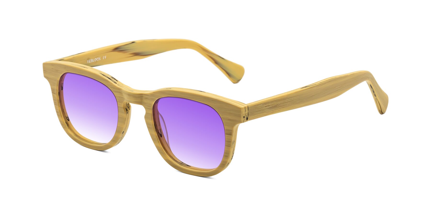 Angle of Tonia in Egg Yolk Woodgrain with Purple Gradient Lenses