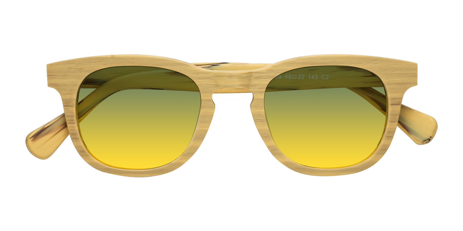 Folded Front of Tonia in Egg Yolk Woodgrain with Green / Yellow Gradient Lenses