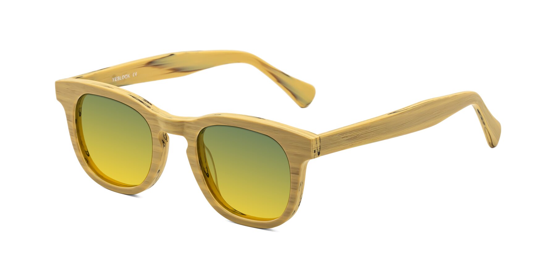 Angle of Tonia in Egg Yolk Woodgrain with Green / Yellow Gradient Lenses