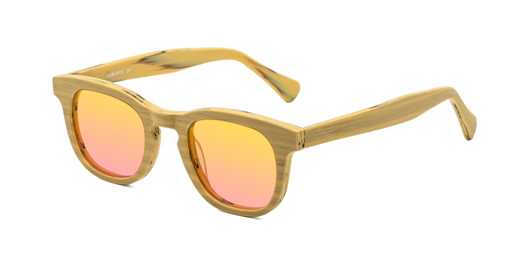 Angle of Tonia in Egg Yolk Woodgrain with Yellow / Pink Gradient Lenses