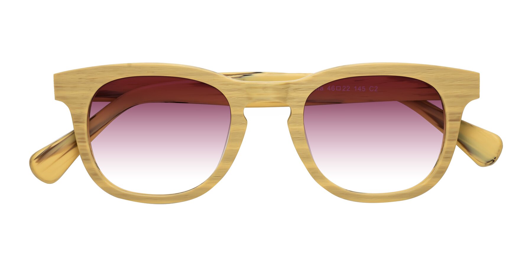 Folded Front of Tonia in Egg Yolk Woodgrain with Wine Gradient Lenses