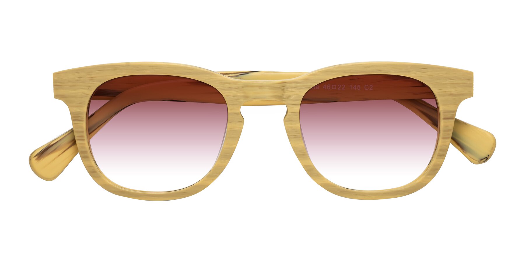 Folded Front of Tonia in Egg Yolk Woodgrain with Garnet Gradient Lenses