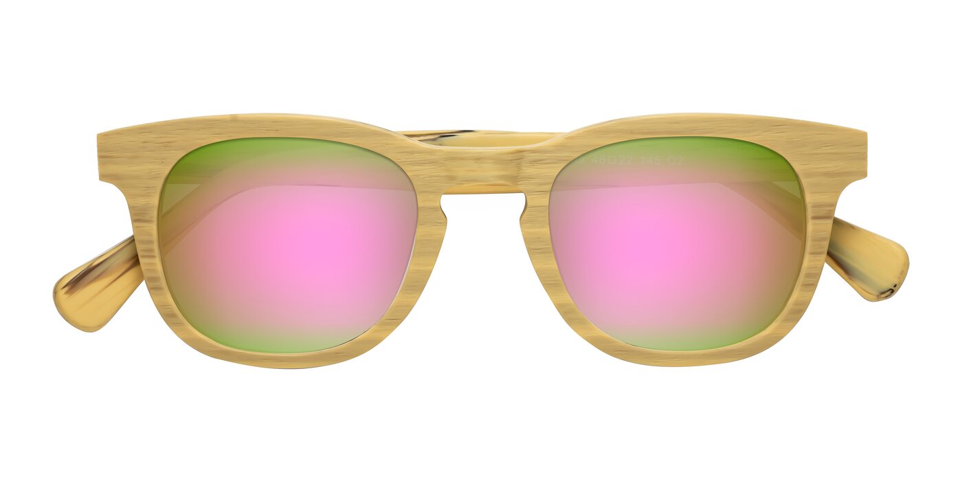 Tonia - Egg Yolk Woodgrain Flash Mirrored Sunglasses
