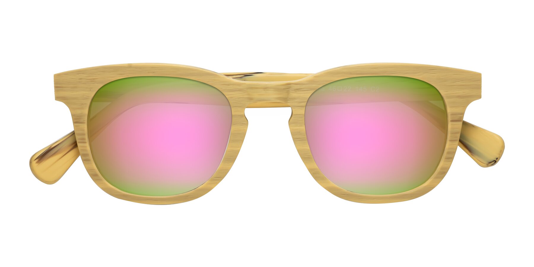 Folded Front of Tonia in Egg Yolk Woodgrain with Pink Mirrored Lenses