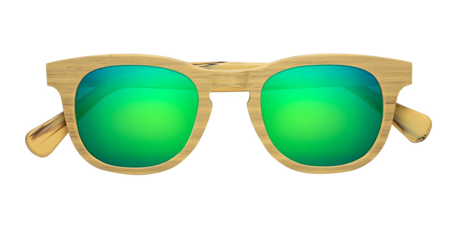 Folded Front of Tonia in Egg Yolk Woodgrain with Green Mirrored Lenses