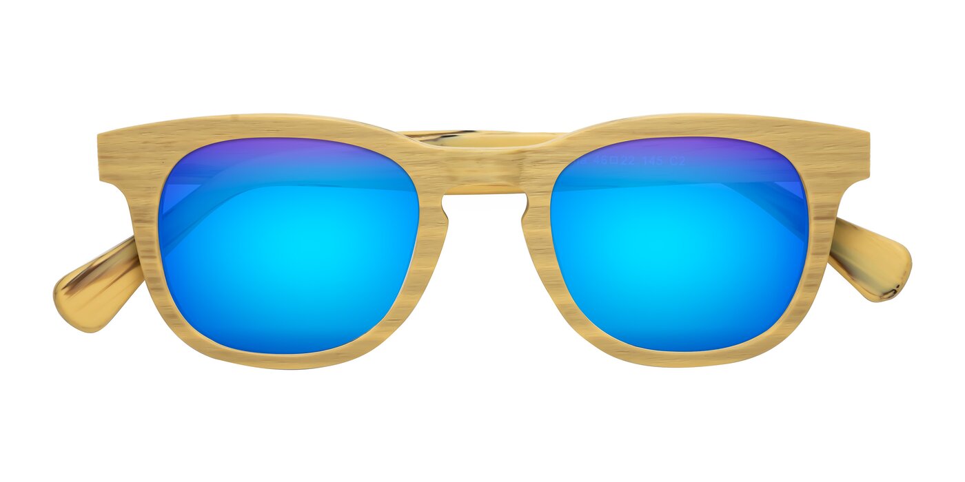 Tonia - Egg Yolk Woodgrain Flash Mirrored Sunglasses