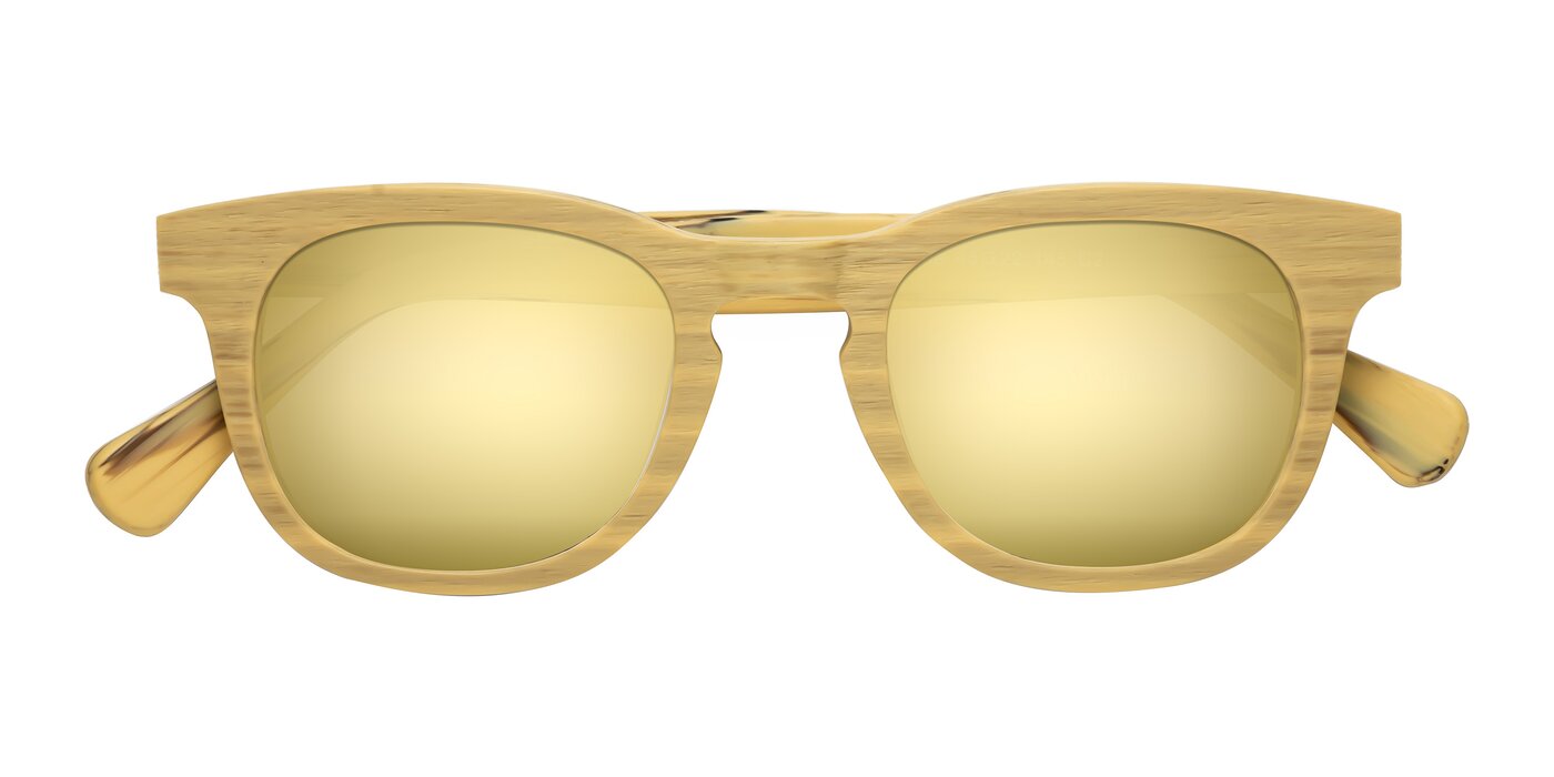 Tonia - Egg Yolk Woodgrain Flash Mirrored Sunglasses