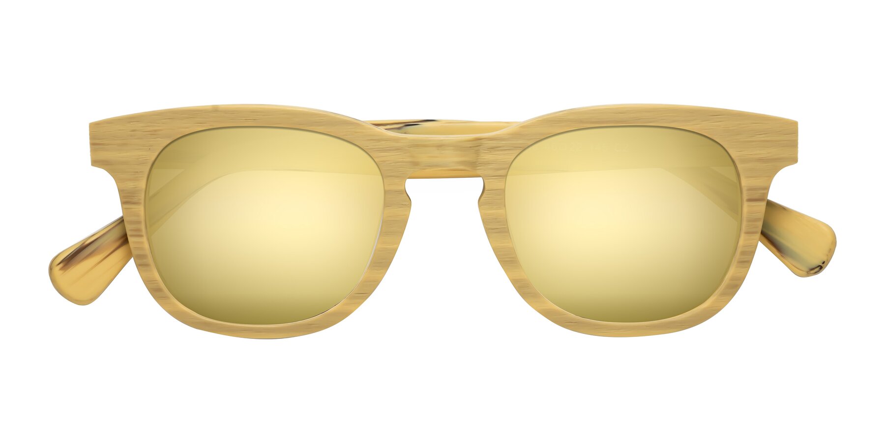 Folded Front of Tonia in Egg Yolk Woodgrain with Gold Mirrored Lenses