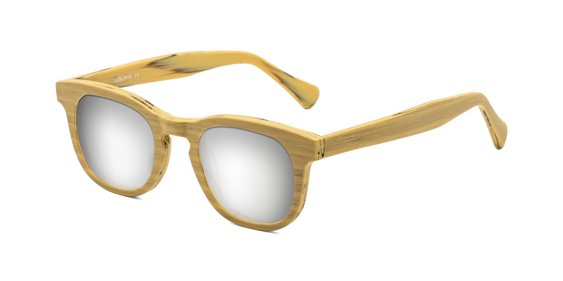 Angle of Tonia in Egg Yolk Woodgrain with Silver Mirrored Lenses