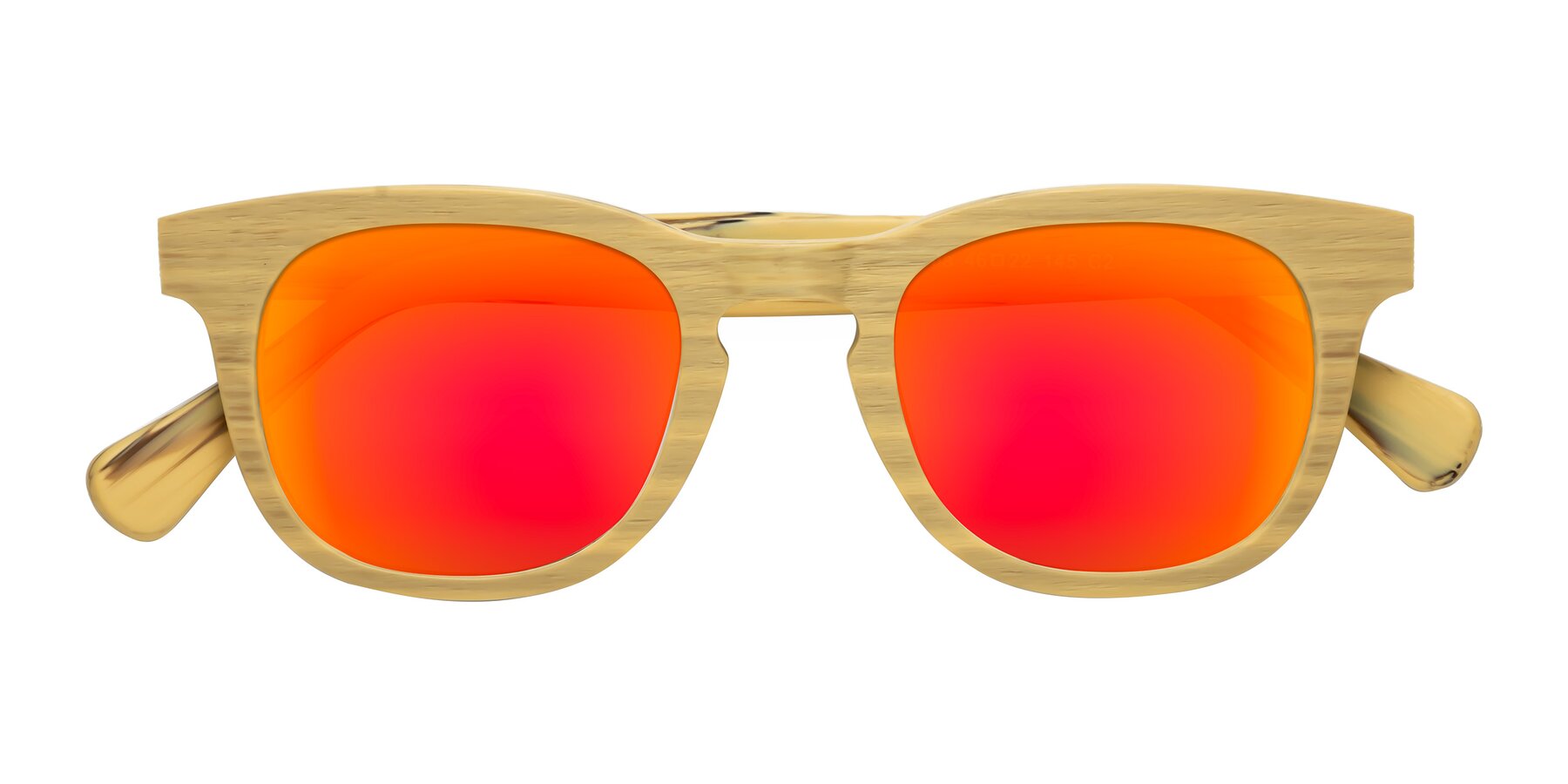 Folded Front of Tonia in Egg Yolk Woodgrain with Red Gold Mirrored Lenses