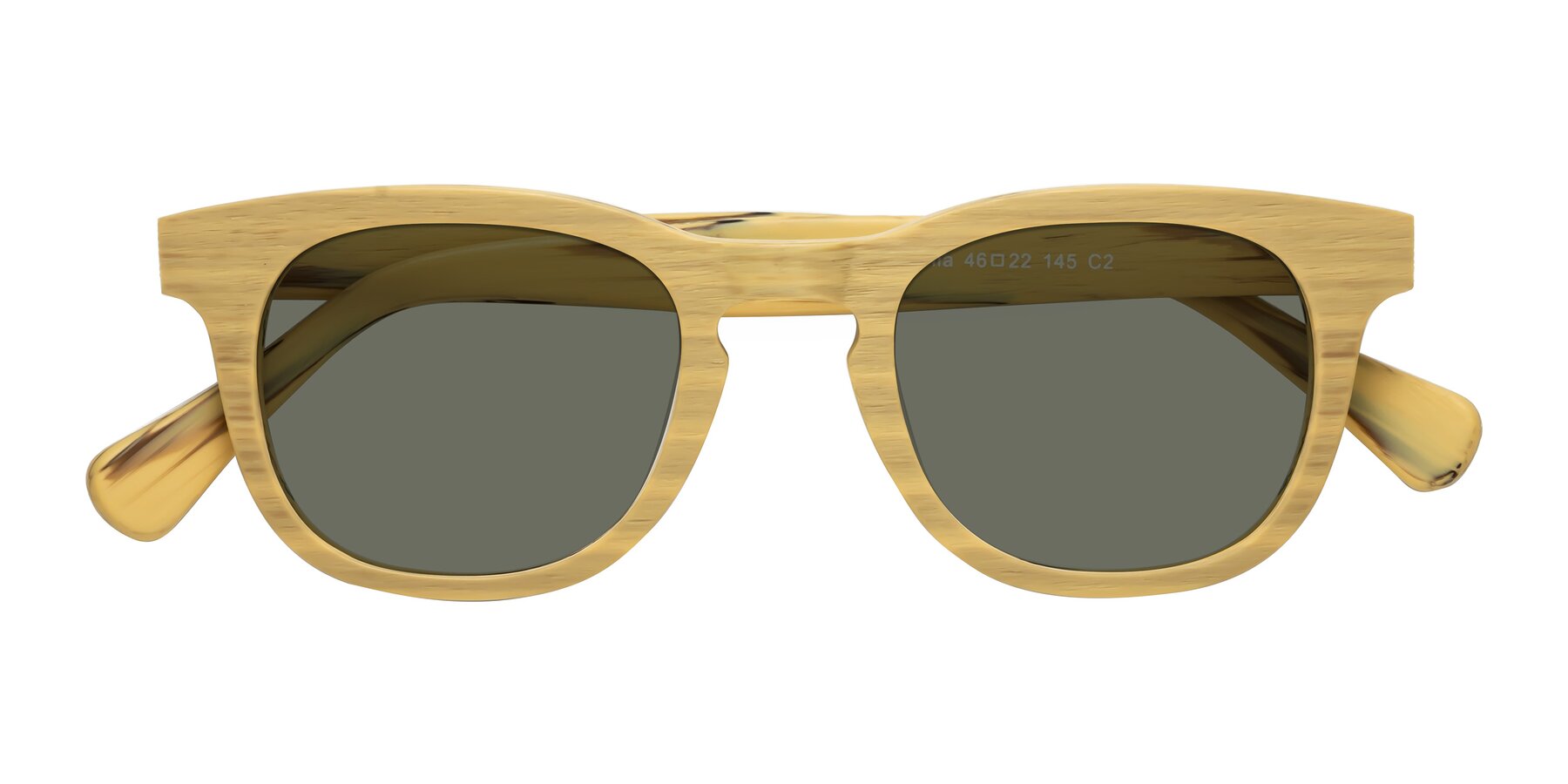 Folded Front of Tonia in Egg Yolk Woodgrain with Gray Polarized Lenses